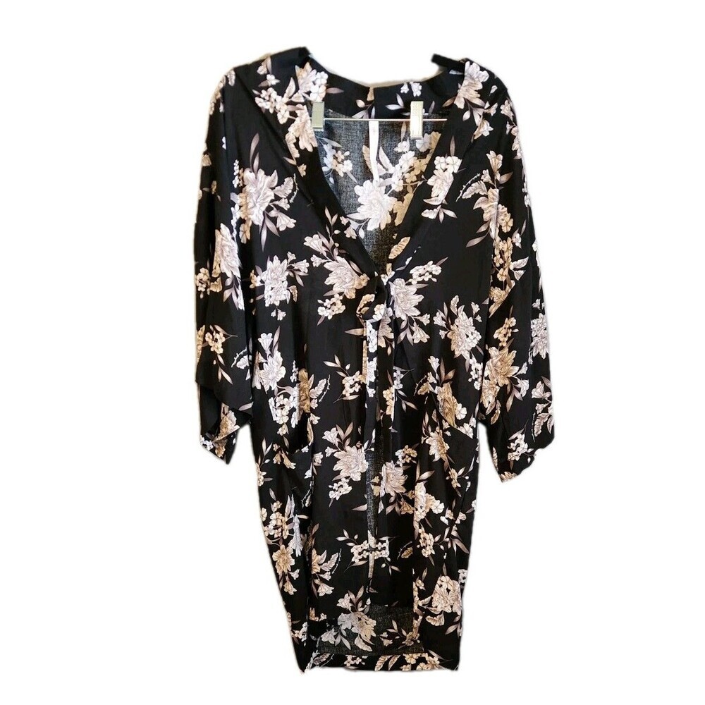 Spiritual Gangster Women's 'MAYA' Black Floral Kimono Style Robe - One Size